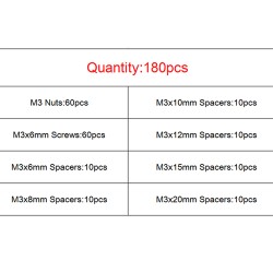 M3 Nylon Spacer Screw Nut Assorted Kit w/Box Black 180pcs