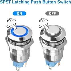 SOCOJE 12V DC 5A Latching Push Button Switch With Blue LED For Devices 12mm Mounting Hole 5Pcs