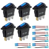 12v Automotive Rocker Switches Waterproof 5 PCS 12 Volt with 3 20cm Detachable Wires SPST 3 Pin On Off with Blue LED Light 12v Automotive Rocker Switches Waterproof 5 PCS 12 Volt with 3 20cm Detachable Wires SPST 3 Pin On Off with Blue LED Light