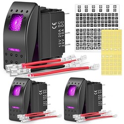 3 Pack Automotive Rocker Switches with Night Glow Stickers On Off 5 PIN SPST LED Switches with Pinkish Purple Backlit 12V/24V 3 Pack Automotive Rocker Switches with Night Glow Stickers On Off 5 PIN SPST LED Switches with Pinkish Purple Backlit 12V/24V