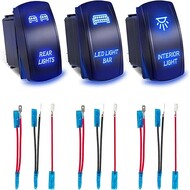 3PCS Light Bar Automotive Rocker Switches Kit 5Pin SPST 20A/12V 10A/24V Rear & Interior Light ON/OFF Blue LED 3PCS Light Bar Automotive Rocker Switches Kit 5Pin SPST 20A/12V 10A/24V Rear & Interior Light ON/OFF Blue LED