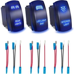 3PCS Light Bar Automotive Rocker Switches Kit 5Pin SPST 20A/12V 10A/24V Rear & Interior Light ON/OFF Blue LED 3PCS Light Bar Automotive Rocker Switches Kit 5Pin SPST 20A/12V 10A/24V Rear & Interior Light ON/OFF Blue LED