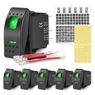 6 Pack Automotive Rocker Switches with Night Glow Stickers 5 PIN SPST with Green Backlit 12V/24V 6 Pack Automotive Rocker Switches with Night Glow Stickers 5 PIN SPST with Green Backlit 12V/24V