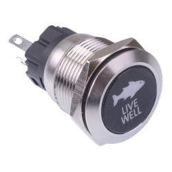 Live Well' Blue LED Momentary 19mm Vandal Push Button Switch SPDT 12V