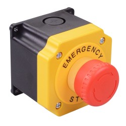 22mm Emergency Stop Switch Control Box with Nameplate 2NC YB1W-YW1B-V4E02R-Y1