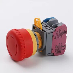22mm Emergency Stop Switches Push Button Waterproof Plastic Flat Round Head with Screw Terminal 1NO 1NC