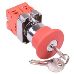 PtecMetMushK40 Key Release 40mm Emergency Stop Button Switch 10A 2NC PtecMetMushK40 Key Release 40mm Emergency Stop Button Switch 10A 2NC
