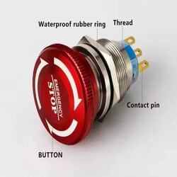 Waterproof Metal Latching Emergency Stop Switches Mushroom Push Button Emergency Switch 1NO1NC
