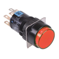 AL6M-M21PR Red 16mm 5VDC Momentary Round illuminated Push Button Switch IP65 DPDT