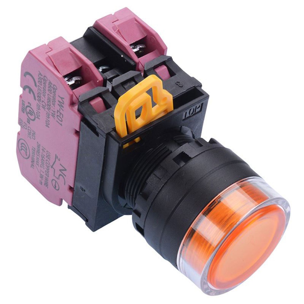 Amber 12V illuminated 22mm Maintained Push Button Switch
