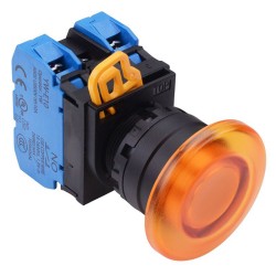 Amber 12V illuminated 22mm Mushroom Momentary Push Button Switch 2NO IP65 YW1L-M4E20Q3A