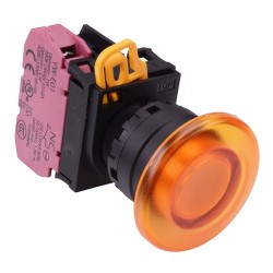 Amber 12V illuminated 22mm Mushroom Momentary Push Button Switch NC IP65 YW1L-M4E01Q3A