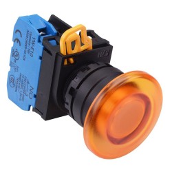 Amber 12V illuminated 22mm Mushroom Momentary Push Button Switch NO IP65 YW1L-M4E10Q3A