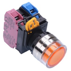 Amber 24V illuminated 22mm Metal Bezel Maintained Shrouded Push Button Switch 1NO-1NC IP65 YW4L-AF2E11Q4A