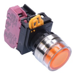 Amber 24V illuminated 22mm Metal Bezel Momentary Shrouded Push Button Switch NC IP65 YW4L-MF2E01Q4A