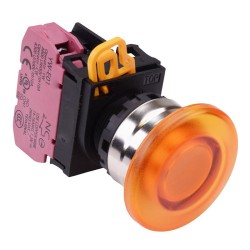 Amber 24V illuminated 22mm Metal Bezel Mushroom Maintained Push Button Switch NC IP65 YW4L-A4E01Q4A