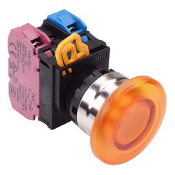 Amber 24V illuminated 22mm Metal Bezel Mushroom Momentary Push Button Switch 1NO-1NC IP65 YW4L-M4E11Q4A