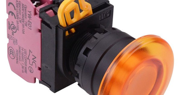 Amber 24V illuminated 22mm Mushroom Push Button Switch