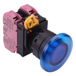 Blue 12V illuminated 22mm Mushroom Maintained Push Button Switch 2NC IP65 YW1L-A4E02Q3S Blue 12V illuminated 22mm Mushroom Maintained Push Button Switch 2NC IP65 YW1L-A4E02Q3S