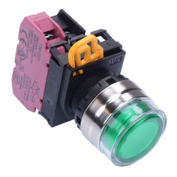 Green 12V illuminated 22mm Metal Bezel Momentary Shrouded Push Button Switch NC IP65 YW4L-MF2E01Q3G
