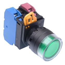 Green 12V illuminated 22mm Momentary Shrouded Push Button Switch 1NO-1NC IP65 YW1L-MF2E11Q3G