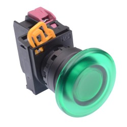 Green 12V illuminated 22mm Mushroom Maintained Push Button Switch NC IP65 YW1L-A4E01Q3G