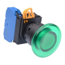 Green 12V illuminated 22mm Mushroom Momentary Push Button Switch NO IP65 YW1L-M4E10Q3G