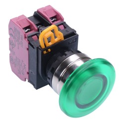 Green 24V illuminated 22mm Metal Bezel Mushroom Maintained Push Button Switch 2NC IP65 YW4L-A4E02Q4G