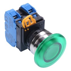Green 24V illuminated 22mm Metal Bezel Mushroom Momentary Push Button Switch 2NO IP65 YW4L-M4E20Q4G