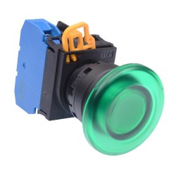 Green 24V illuminated 22mm Mushroom Maintained Push Button Switch NO IP65 YW1L-A4E10Q4G