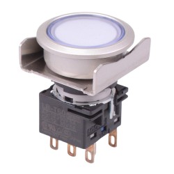 LBW6ML-M1RT64PW 24V White LED Metallic Round Momentary Flush 22mm Push Button Switch DPDT