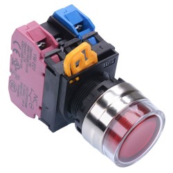 Red 24V illuminated 22mm Metal Bezel Momentary Shrouded Push Button Switch 1NO-1NC IP65 YW4L-MF2E11Q4R Red 24V illuminated 22mm Metal Bezel Momentary Shrouded Push Button Switch 1NO-1NC IP65 YW4L-MF2E11Q4R