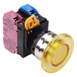Yellow 12V illuminated 22mm Metal Bezel Mushroom Momentary Push Button Switch 1NO-1NC IP65 YW4L-M4E11Q3Y