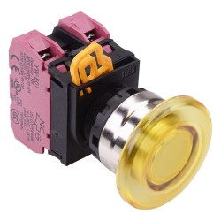 Yellow 12V illuminated 22mm Metal Bezel Mushroom Momentary Push Button Switch 2NC IP65 YW4L-M4E02Q3Y