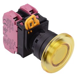 Yellow 12V illuminated 22mm Mushroom Maintained Push Button Switch 2NC IP65 YW1L-A4E02Q3Y