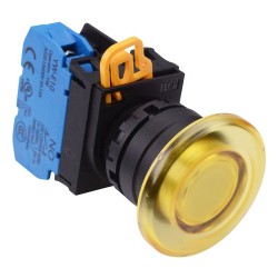Yellow 12V illuminated 22mm Mushroom Maintained Push Button Switch NO IP65 YW1L-A4E10Q3Y