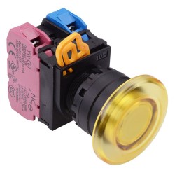 Yellow 12V illuminated 22mm Mushroom Momentary Push Button Switch 1NO-1NC IP65 YW1L-M4E11Q3Y