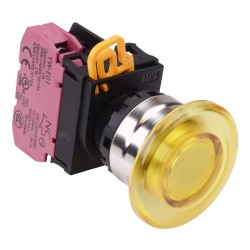 Yellow 24V illuminated 22mm Metal Bezel Mushroom Momentary Push Button Switch NC IP65 YW4L-M4E01Q4Y