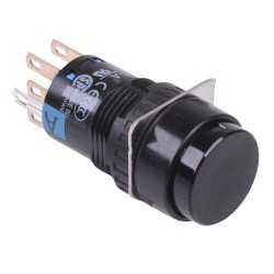AB6M-A2PBC Black 16mm Latching Round Push Button Switch IP65 DPDT