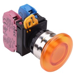 Amber 22mm Metal Bezel Mushroom Momentary Push Button Switch 1NO-1NC IP65 YW4L-M4E11Q0A