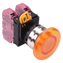 Amber 22mm Metal Bezel Mushroom Momentary Push Button Switch 2NC IP65 YW4L-M4E02Q0A