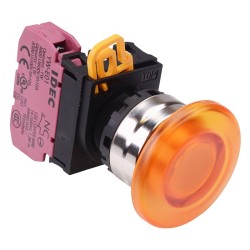 Amber 22mm Metal Bezel Mushroom Momentary Push Button Switch NC IP65 YW4L-M4E01Q0A