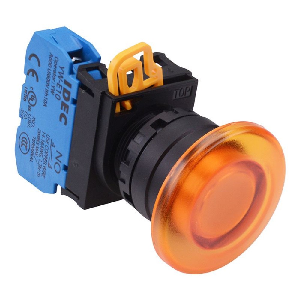 Amber 22mm Mushroom Maintained Push Button Switch NO