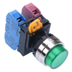 Green 22mm Metal Bezel Maintained Push Button Switch 1NO-1NC IP65 YW4L-A2E11Q0G