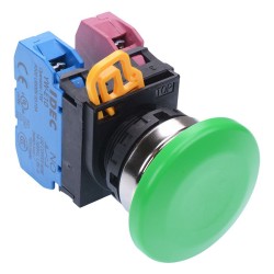 Green 22mm Metal Bezel Mushroom Maintained Push Button Switch 1NO-1NC IP65 YW4B-A4E11G