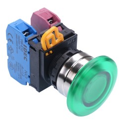 Green 22mm Metal Bezel Mushroom Momentary Push Button Switch 1NO-1NC IP65 YW4L-M4E11Q0G