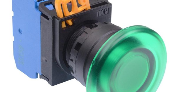 Green 22mm Mushroom Maintained Push Button Switch 1NO-1NC