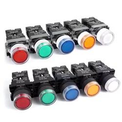 Industry XB2 LED light Button switch self reset flat head 22mm start 1NO NC Metal Plastic head Momentary Push Button Switches