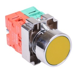 PtecMetPNYellow Yellow Flush Push Button Switch Metal 10A 1NO-1NC PtecMetPNYellow Yellow Flush Push Button Switch Metal 10A 1NO-1NC