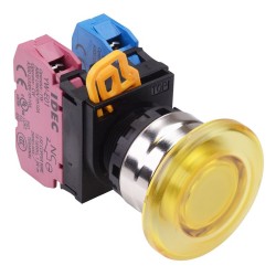 Yellow 22mm Metal Bezel Mushroom Maintained Push Button Switch 1NO-1NC IP65 YW4L-A4E11Q0Y